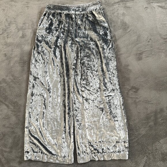 Maeve Pants - Maeve Anthropologie Crushed Velvet Silver Anastasia Wide Leg Pants SMALL